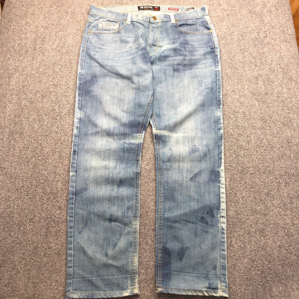 Ecko Unltd Mens Athletic Fit Blue Bleached Pattern Denim Jeans Size 36 x 31.5